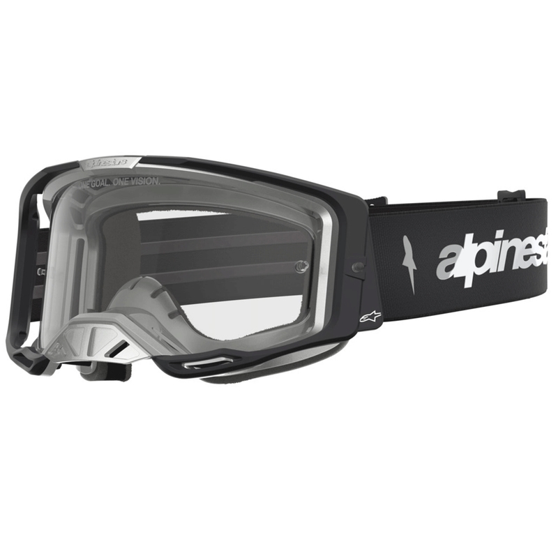 Alpinestars Vision 8 Amber motokrosa brilles, melnas-sudrabainas ar caurspīdīgu pleksiglasu