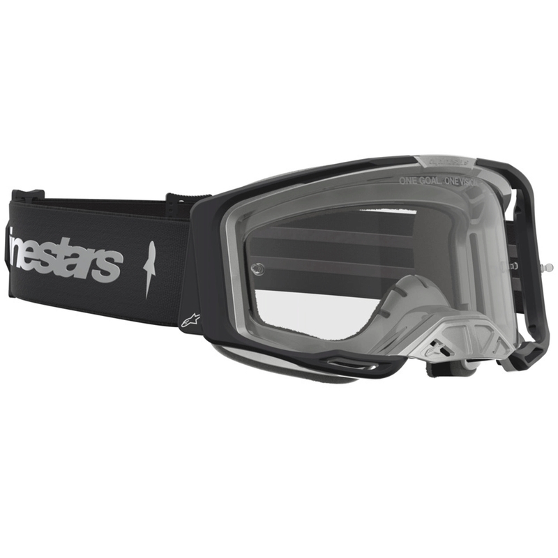Alpinestars Vision 8 Amber motokrosa brilles, melnas-sudrabainas ar caurspīdīgu pleksiglasu