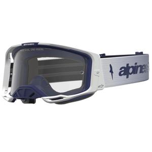 Alpinestars Vision 8 dzintara zili baltas motokrosa brilles ar caurspīdīgu pleksiglasu
