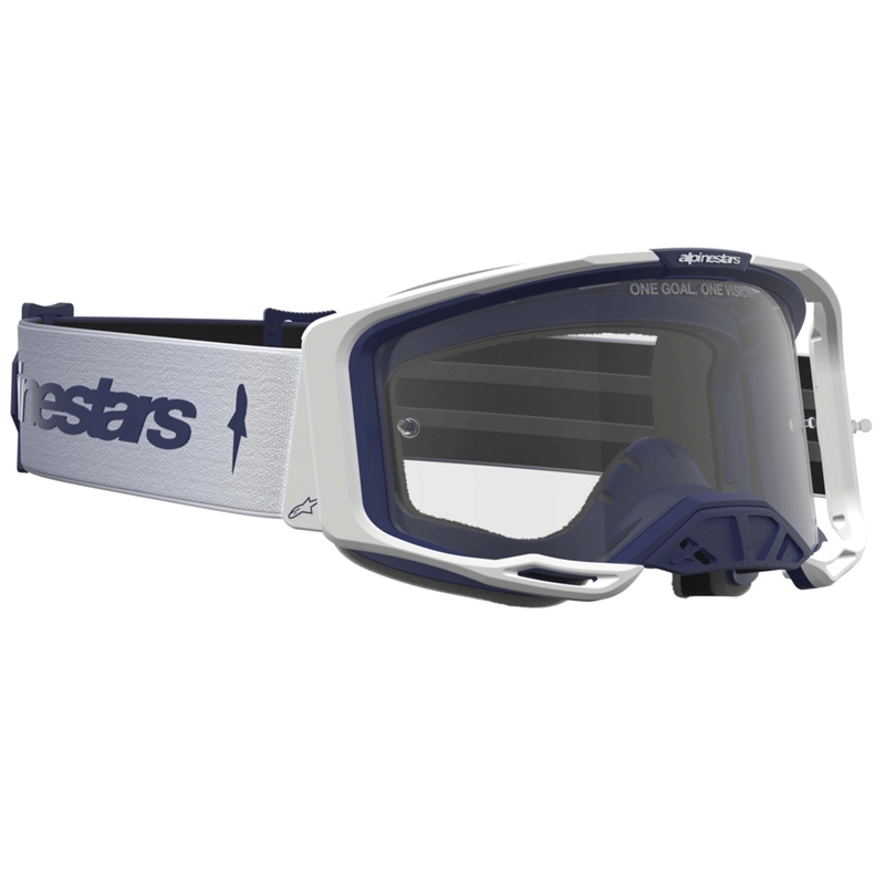 Alpinestars Vision 8 dzintara zili baltas motokrosa brilles ar caurspīdīgu pleksiglasu