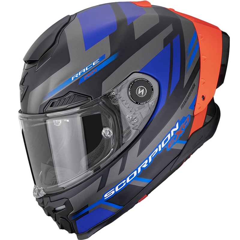 Scorpion EXO-RACE Air Carbon Fury slēgta motocikla ķivere, matēta melna-pelēka-zila