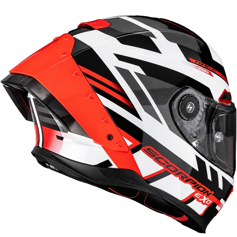 Scorpion EXO-RACE Air Carbon Fury slēgta motocikla ķivere, balta-sudraba-sarkana