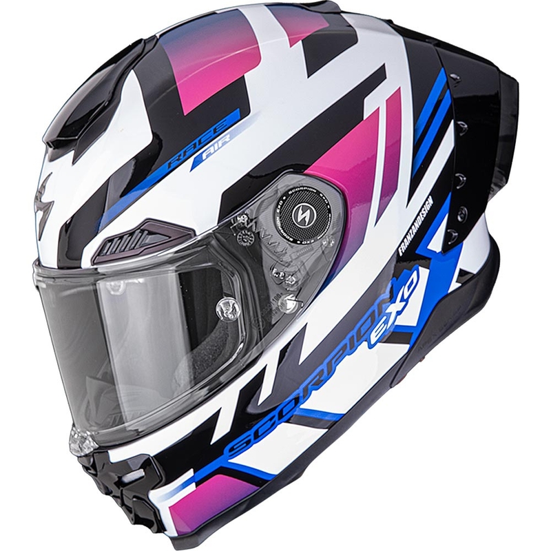 Scorpion EXO-RACE Air Carbon Fury slēgta motocikla ķivere, balta-rozā-zila