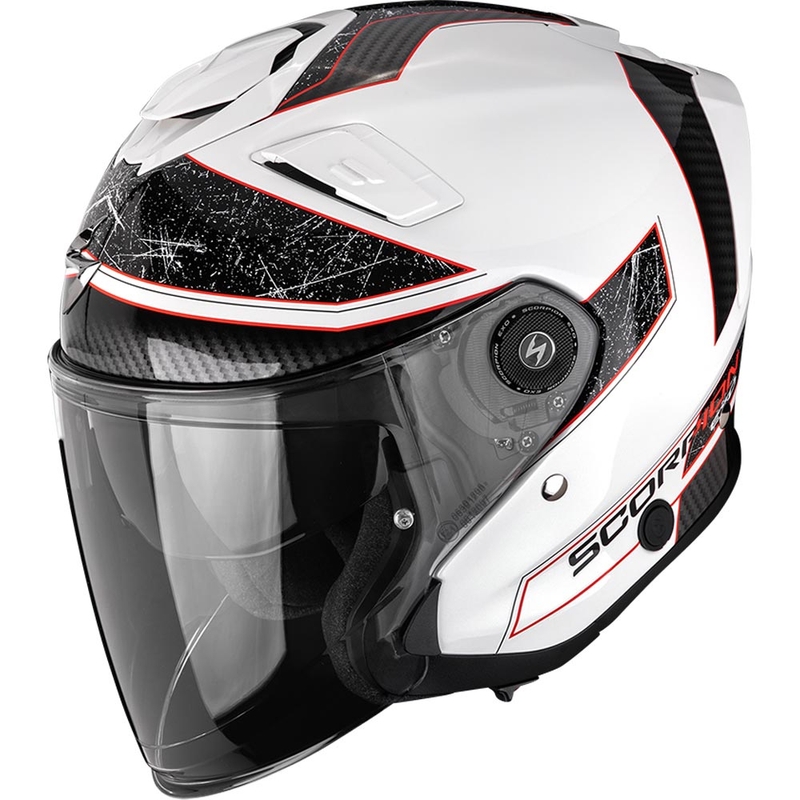 Scorpion EXO-GT Jet Crest atvērtā motocikla ķivere, balta-sarkana