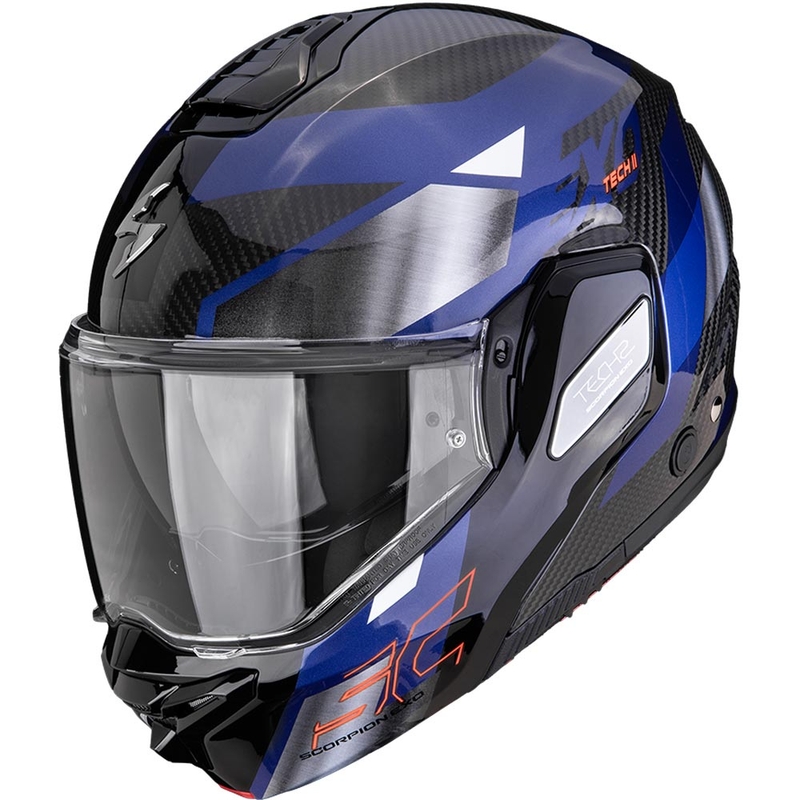 Scorpion EXO-TECH II Carbon Drift atveramā motocikla ķivere melna-sudraba-zila