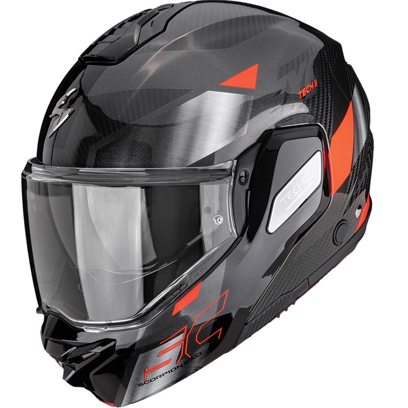 Scorpion EXO-TECH II Carbon Drift atveramā motocikla ķivere melna-sudraba-sarkana