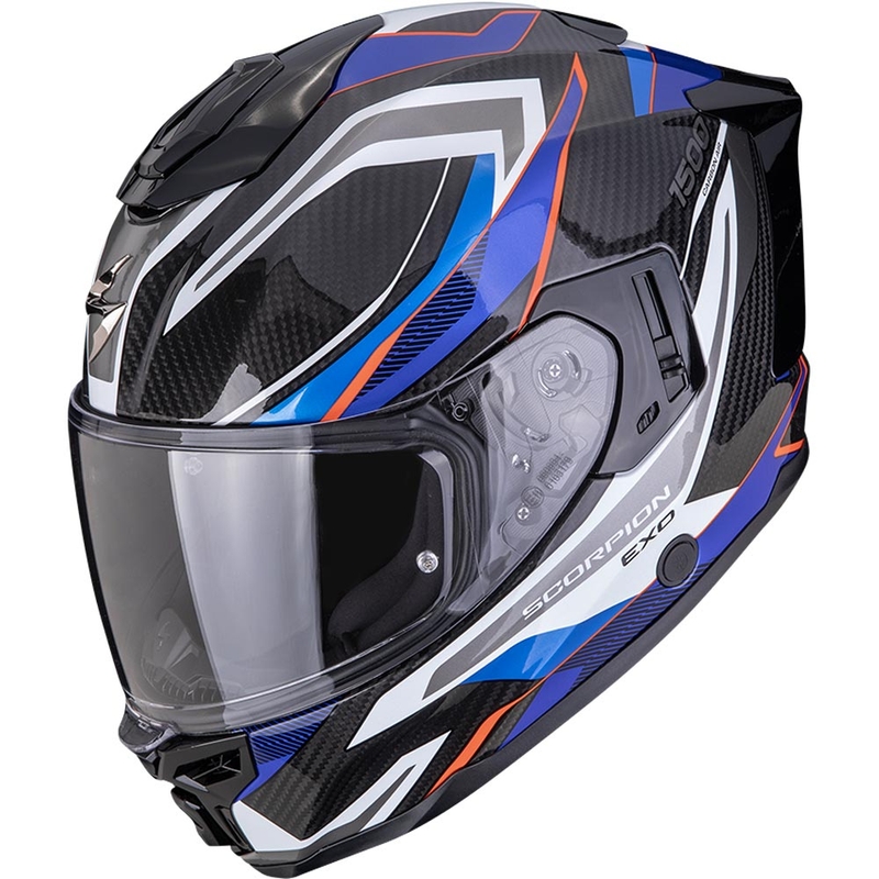 Scorpion EXO-1500 Carbon Air Hydro motocikla ķivere, melna-balta-zila
