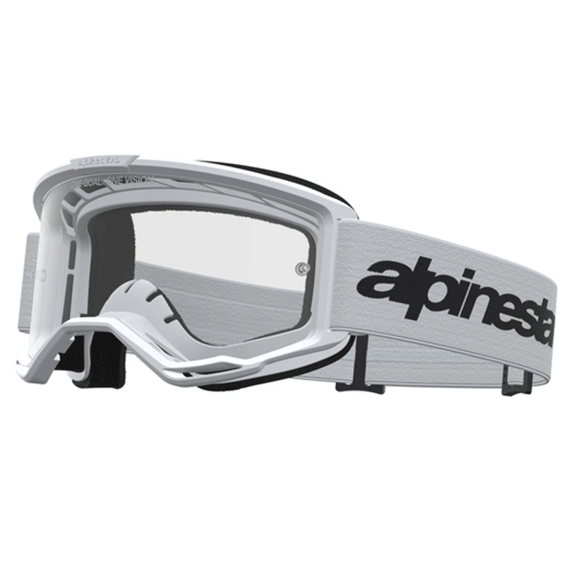 Alpinestars Vision 3 Wordmark motokrosa brilles, baltas-melnas ar caurspīdīgu pleksiglasu