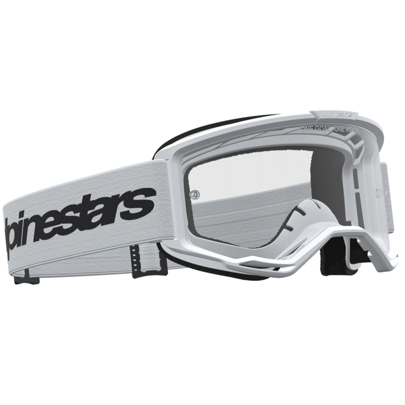 Alpinestars Vision 3 Wordmark motokrosa brilles, baltas-melnas ar caurspīdīgu pleksiglasu