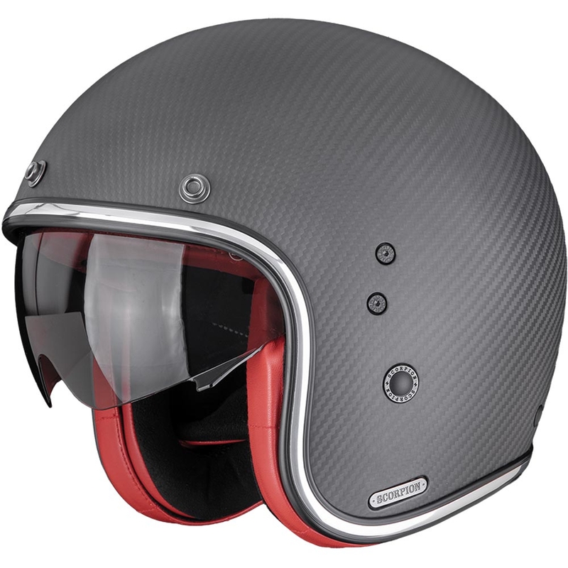 Scorpion Belfast II Carbon Solid atvērtā tipa motocikla ķivere matēti melna-sarkana