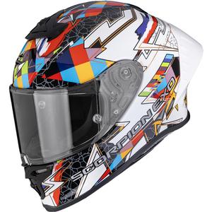 Scorpion EXO-R1 EVO II Air Pouls pilnas sejas motocikla ķivere, balta-daudzkrāsaina