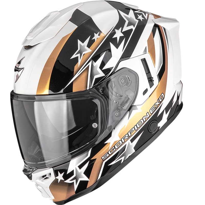 Scorpion EXO-1500 Air Etoile slēgta motocikla ķivere, balta-melna-zelta