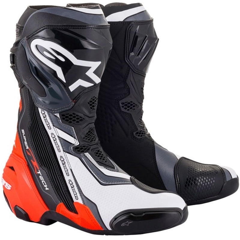 Alpinestars Supertech R melni-fluo sarkani-balti-pelēki motocikla zābaki