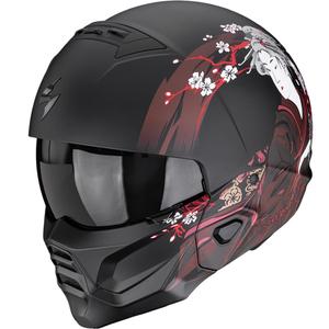 Modulāra motocikla ķivere Scorpion EXO-COMBAT II Demure matēta melna-sarkana