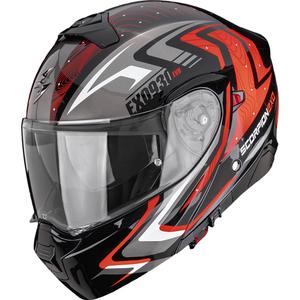 Scorpion EXO-930 EVO Alpha atverama motocikla ķivere melna-sudraba-sarkana