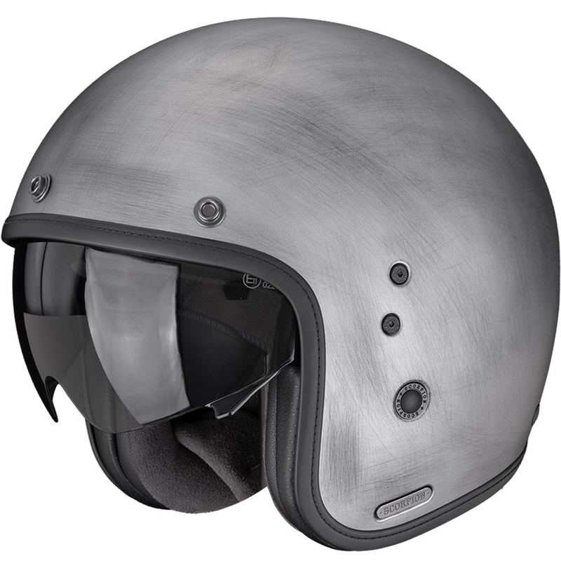Scorpion Belfast II Scratch atvērtā motocikla ķivere, sudraba