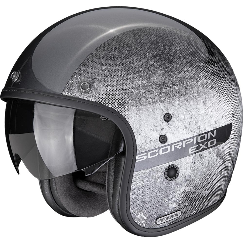Scorpion Belfast II Quest atvērtā motocikla ķivere, sudrabaini melna