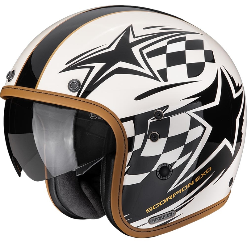 Scorpion Belfast II Flagstone atvērtā motocikla ķivere krēmkrāsas melna