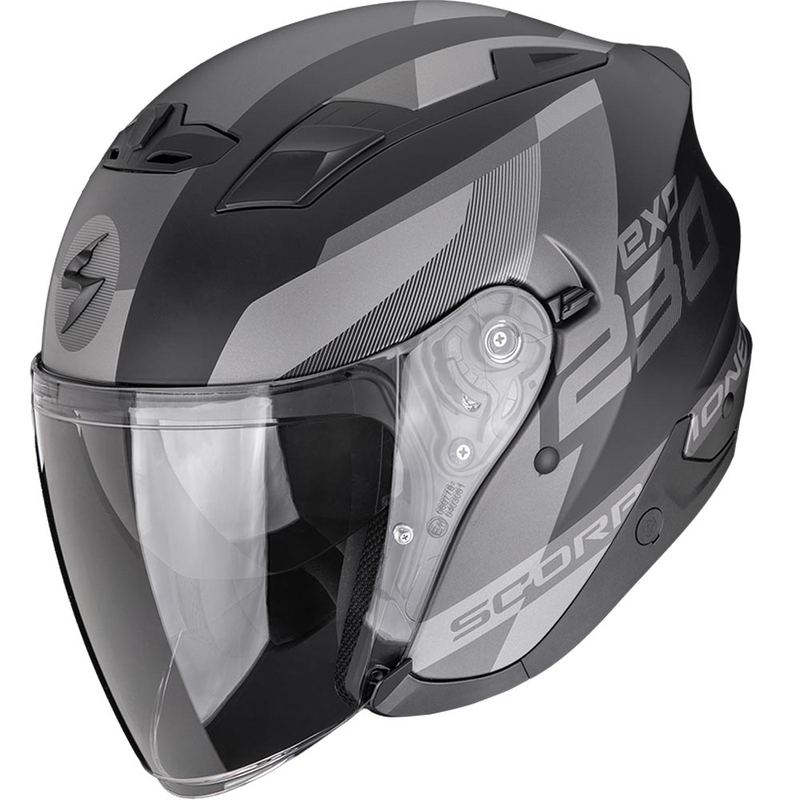 Scorpion EXO-230 Comics atvērtā motocikla ķivere, matēta melna-sudraba