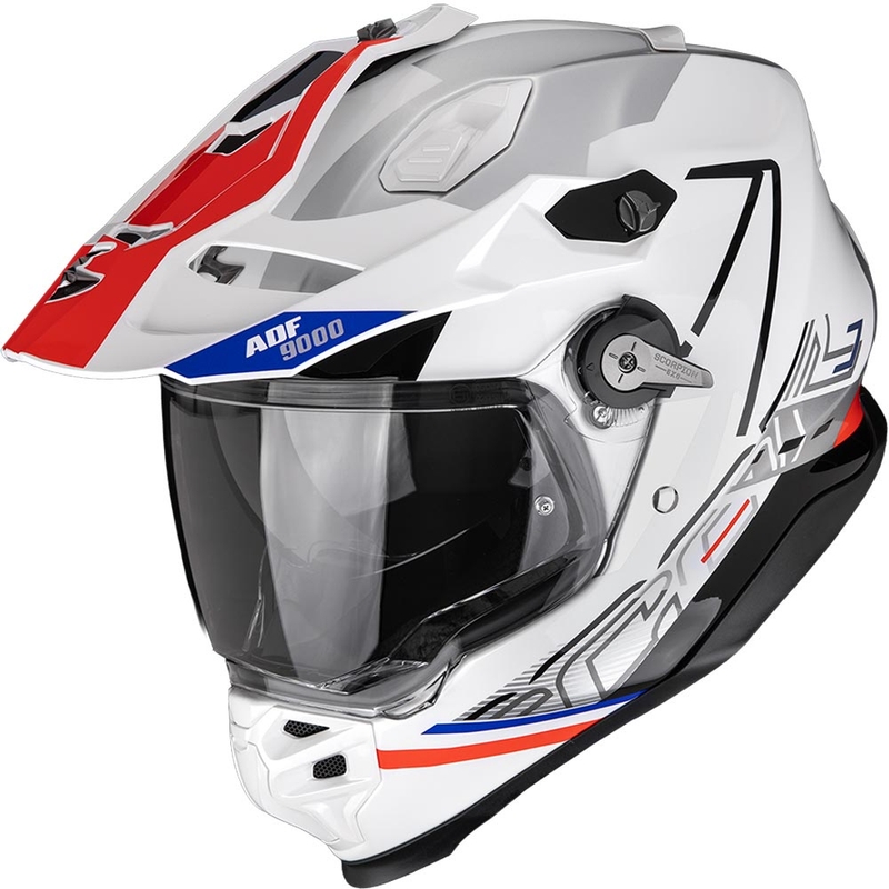 Enduro ķivere Scorpion ADF-9000 Air Summit balta-sarkana-sudraba