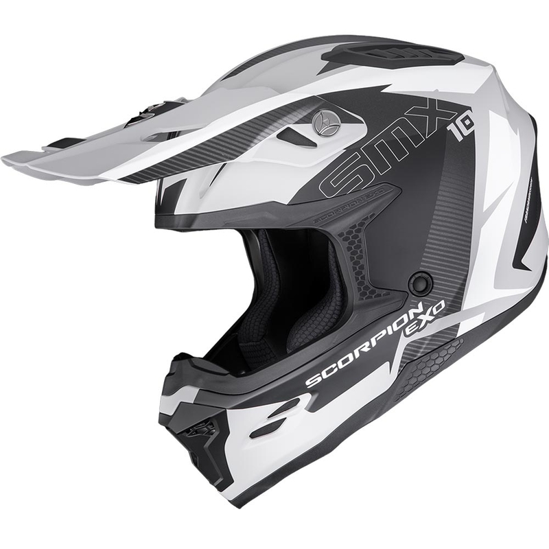 Scorpion SMX-10 Speed motokrosa ķivere matēti pelēki melni baltā krāsā