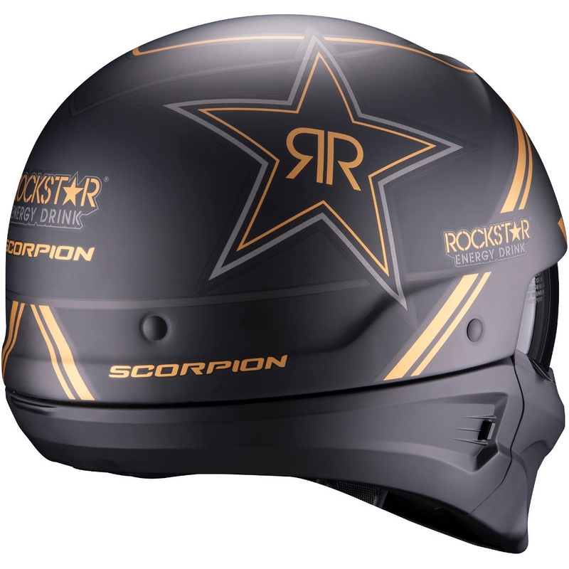 Atvērt ķivere ar masku Scorpion EXO-COMBAT EVO Rockstar melns-zelts