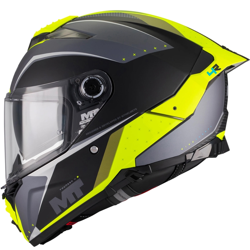 Pilna izmēra motocikla ķivere MT Thunder 4 R SV Wind Tunnel B3 melna-pelēka-fluorētiski dzeltena