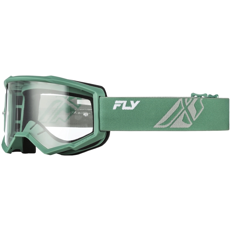 Fly Racing Focus zaļas motokrosa brilles ar caurspīdīgām lēcām