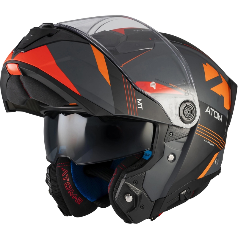 Atverama motocikla ķivere MT Atom 2 SV Kaster C14 matēta melna-pelēka-oranža
