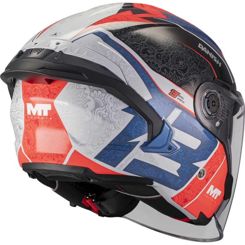 Atvērtā motocikla ķivere MT Cosmo SV Danish 26 Season C5 zila-sarkana-balta-melna