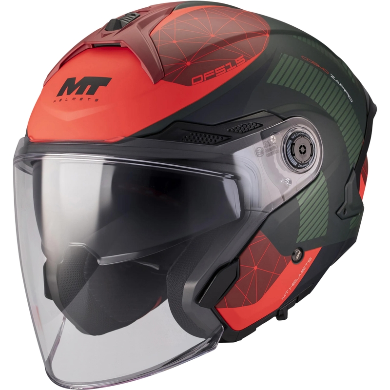 Atvērtā motocikla ķivere MT Cosmo SV Zafiro C16 matēta sarkanzaļa