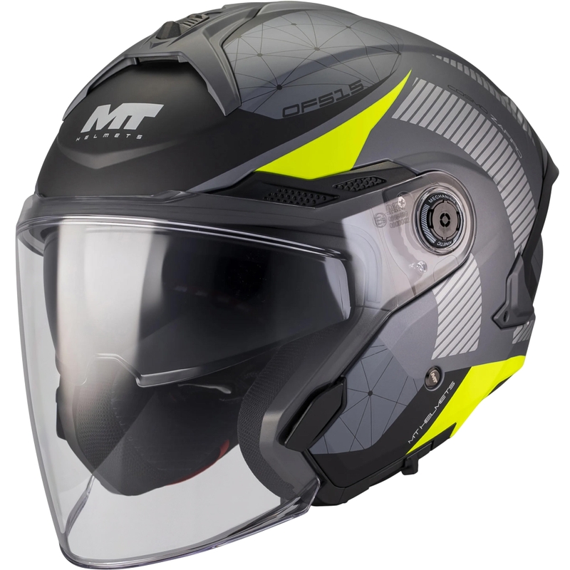 Atvērtā motocikla ķivere MT Cosmo SV Zafiro C3 matēta melna-pelēka-fluorētiski dzeltena