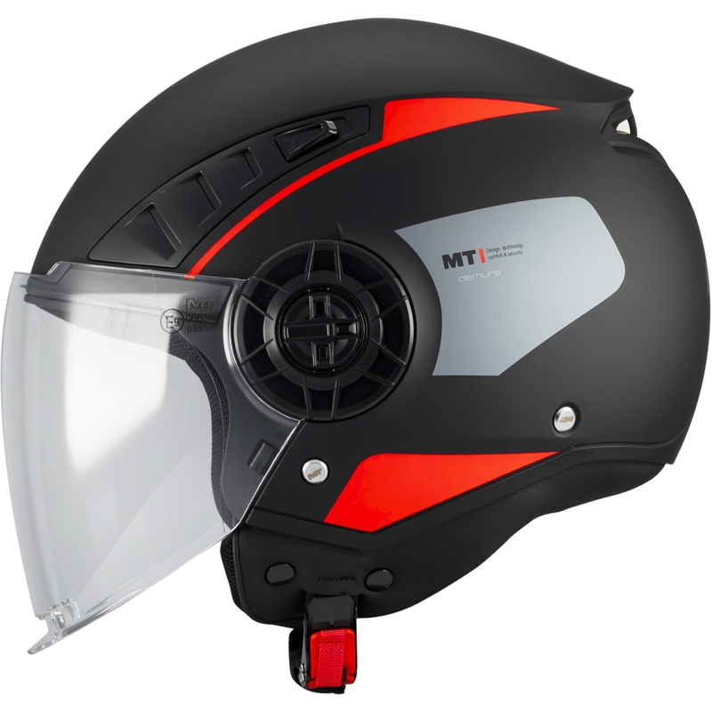 Atvērtā motocikla ķivere MT Aeris Demure B5 matēta melna-sarkana