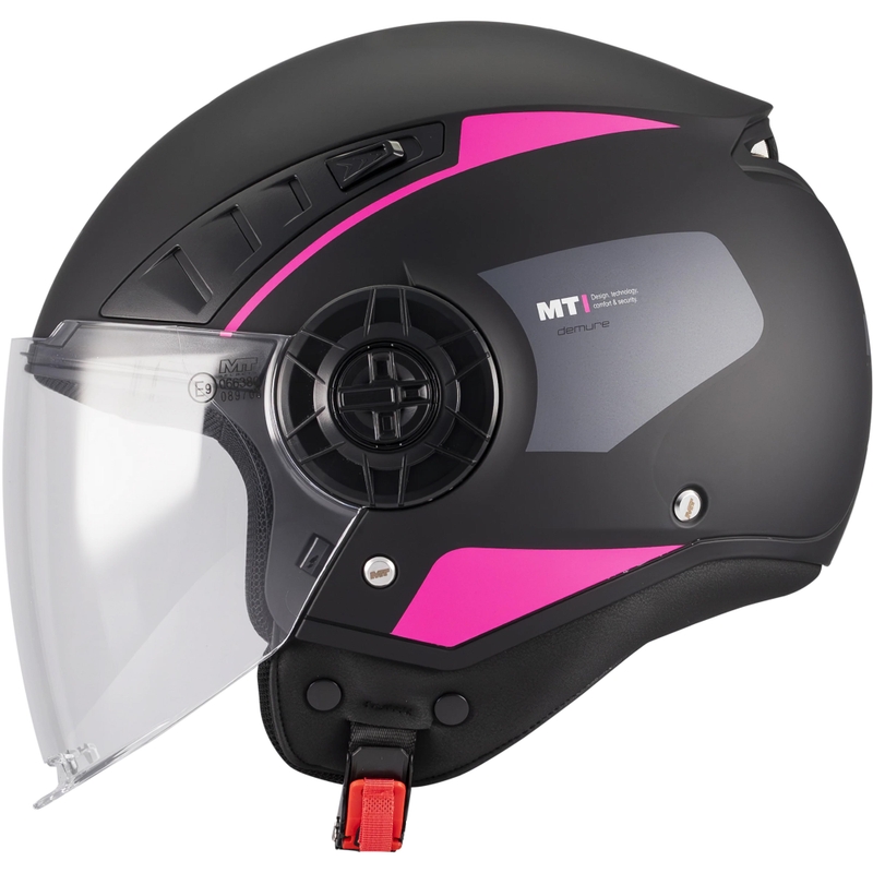 Atvērtā motocikla ķivere MT Aeris Demure B5 melna-rozā