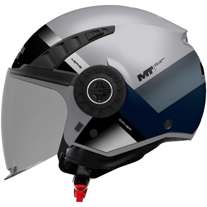 Atvērtā motocikla ķivere MT Aeris Cover C2 matēta pelēka-melna-zila