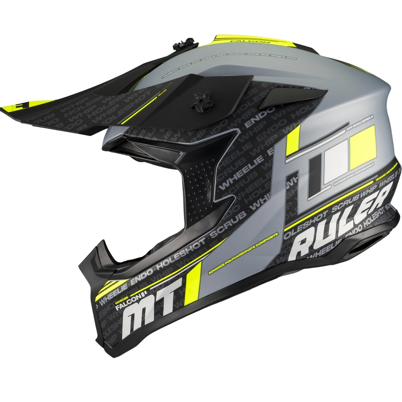 Motokrosa ķivere MT Falcon S Ruler C2 matēta melna-pelēka-fluorēta dzeltena