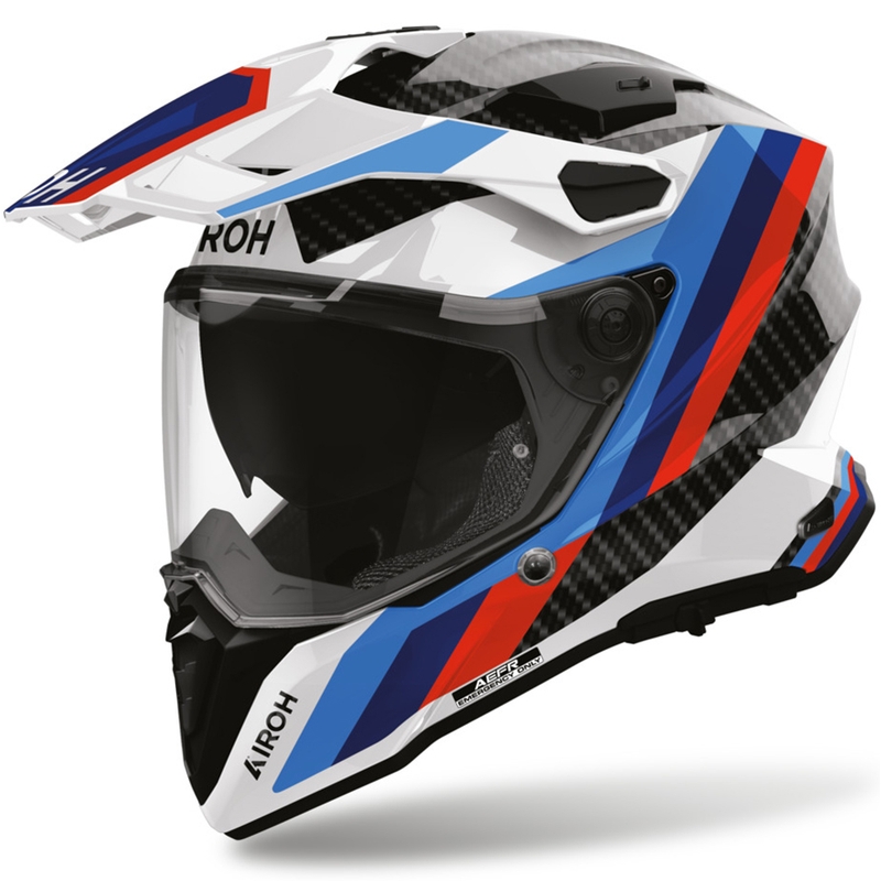 Enduro motocikla ķivere Airoh Commander 2 Carbon Rank melna-balta-zila