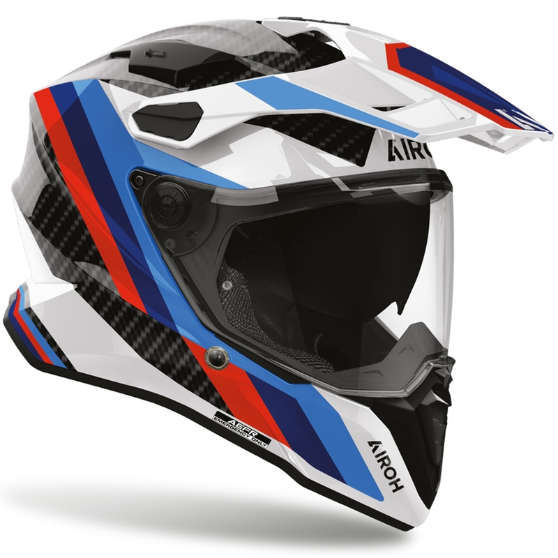Enduro motocikla ķivere Airoh Commander 2 Carbon Rank melna-balta-zila