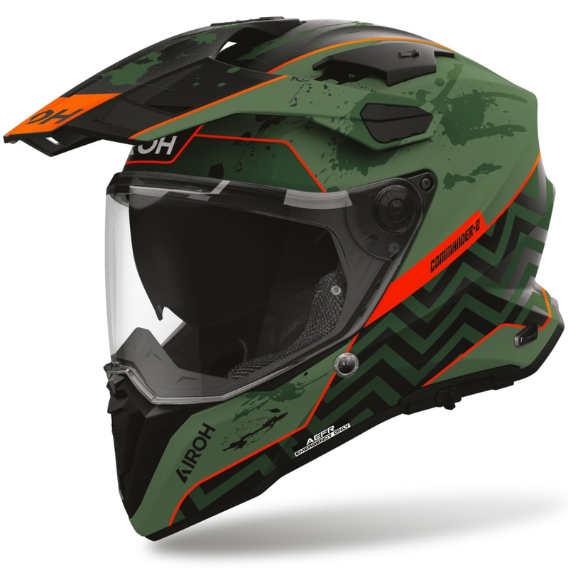 Enduro motocikla ķivere Airoh Commander 2 Plug matēta melna-zaļa-sarkana