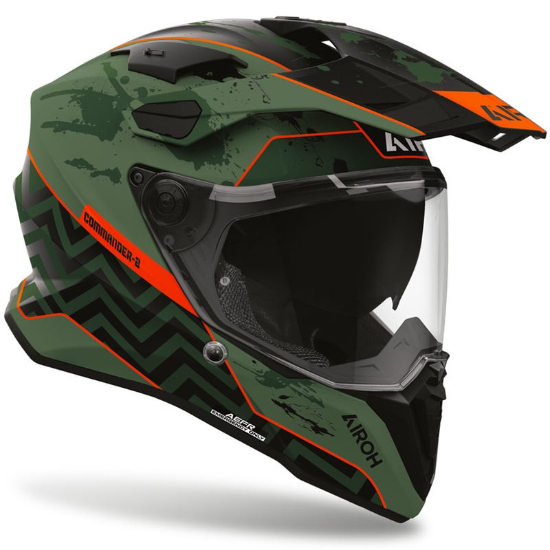 Enduro motocikla ķivere Airoh Commander 2 Plug matēta melna-zaļa-sarkana
