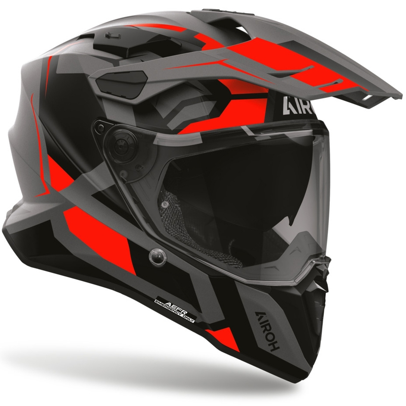 Enduro motocikla ķivere Airoh Commander 2 Polar matēta fluorescējoša sarkana