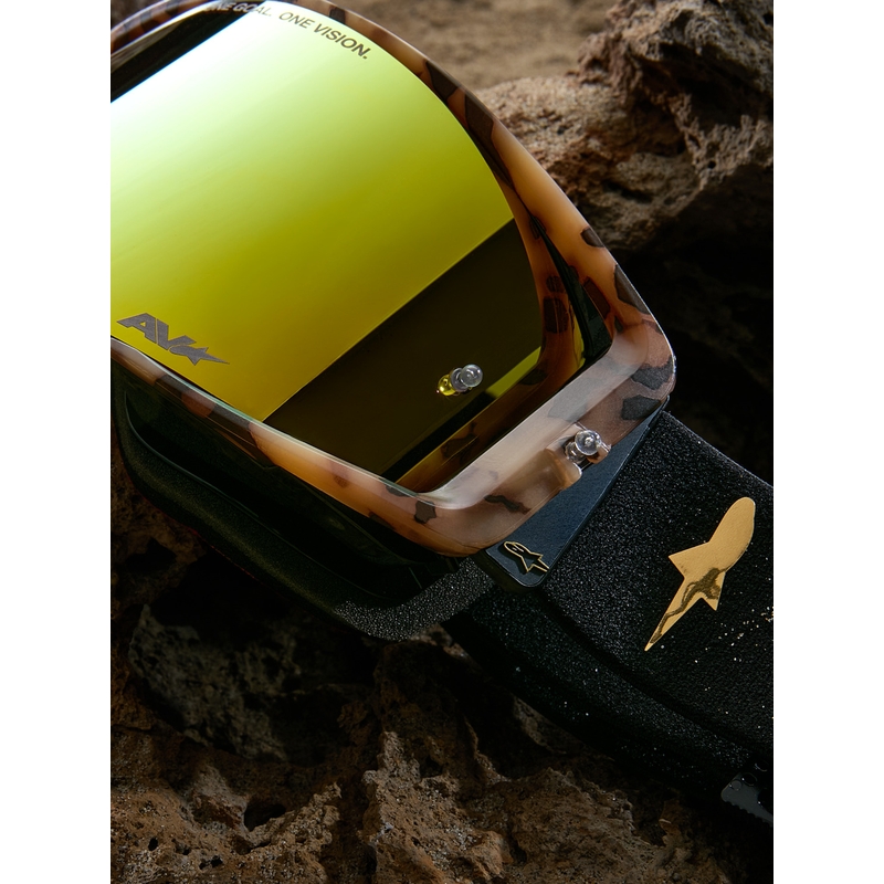 Alpinestars Supertech ierobežotā izdevuma Zona motokrosa brilles melni brūnas ar spoguļzelta plexiglasu