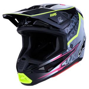 Alpinestars Supertech S-M7 Blaster motocikla krosa ķivere pelēka-fluorescēti dzeltena