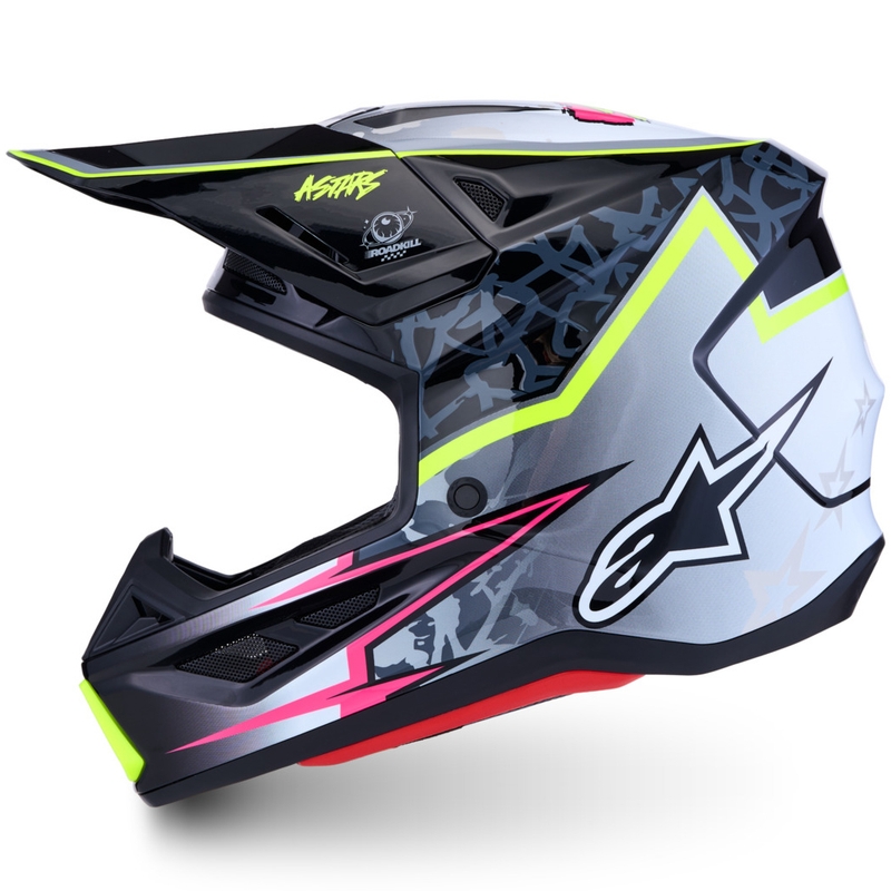 Alpinestars Supertech S-M7 Blaster motocikla krosa ķivere pelēka-fluorescēti dzeltena