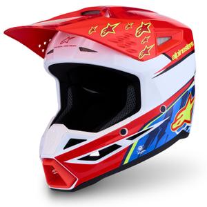 Alpinestars S-M3 Falcon motocikla motokrosa ķivere fluorescējoši sarkana-balta