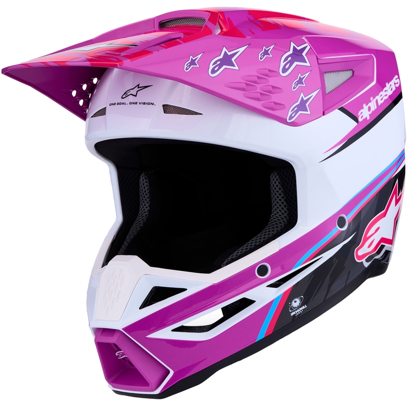 Alpinestars S-M3 Falcon motocikla motokrosa ķivere violeti balta-fluorescējoši rozā