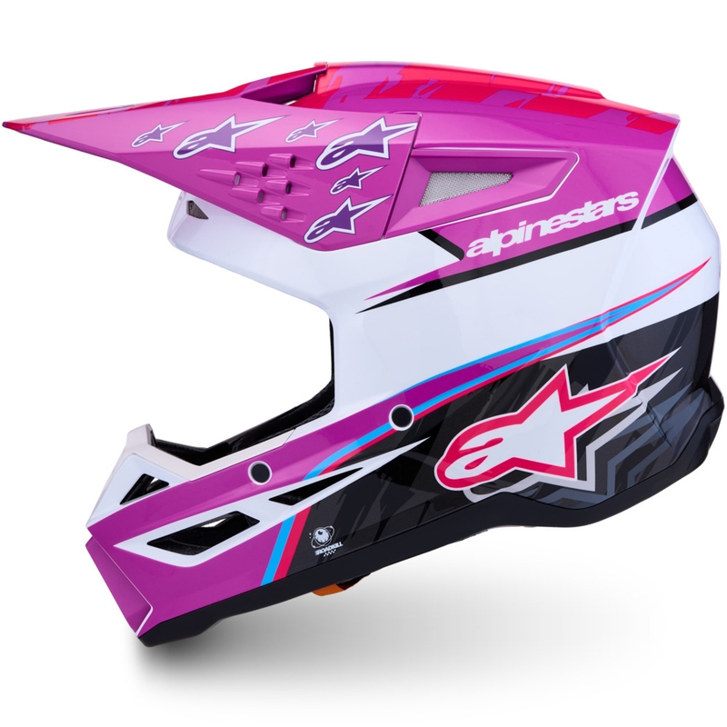 Alpinestars S-M3 Falcon motocikla motokrosa ķivere violeti balta-fluorescējoši rozā