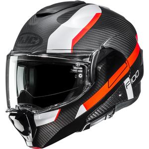 Atverama motocikla ķivere HJC F100 Carbon Askan MC6HSF melna-oranža-balta-sarkana
