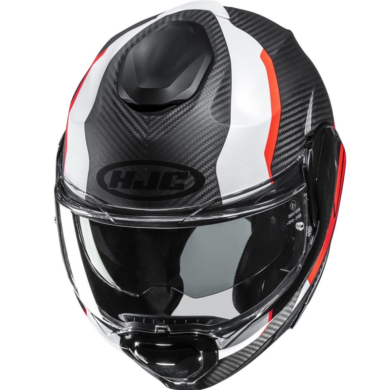 Atverama motocikla ķivere HJC F100 Carbon Askan MC6HSF melna-oranža-balta-sarkana