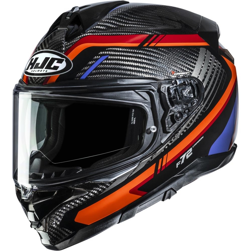 Slēgta motocikla ķivere HJC F72 Carbon Kairo MC8 melna-oranža-sarkana-violeta